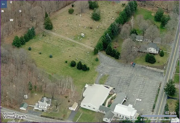 The Circleville Church, parsonage and cemetery, seen from above